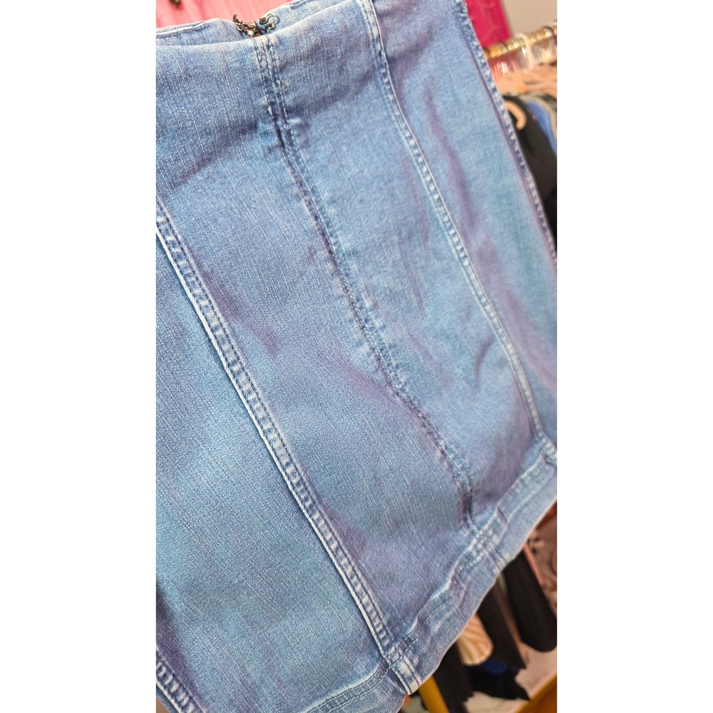 Free People Y2K Denim Mini Skirt Light Wash Blue Paneled High Rise Size 10 - Picture 4 of 9